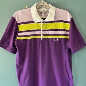 Retro Fox Mens Golf Polo Shirt Preppy Purple Short Sleeve Athleisure Striped L